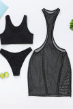 Black Sexy Solid Hollowed Out Patchwork See-through Asymmetrical Swimwears