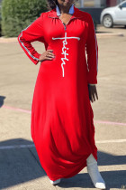 Красные модные повседневные платья с длинными рукавами и воротником-молнией с принтом в стиле пэчворк