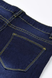 Детские синие модные повседневные однотонные базовые джинсы с высокой талией