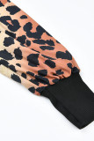 Moda preta casual estampa leopardo patchwork tops com decote em O