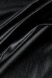 ブラックファッションカジュアルソリッドベーシックターンダウンカラートップス