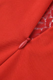 Roter, sexy, solider, durchsichtiger, gerader Patchwork-Jumpsuit mit O-Ausschnitt