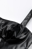 Svarta sexiga casual solida västar med fyrkantiga krage toppar (utan skjorta)