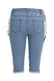 The cowboy blue Fashion Casual Solid Ripped Plus Size Jeans