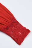 Rode sexy effen patchwork doorzichtige rechte jumpsuits met o-hals
