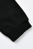 Colarinho com capuz preto estampado casual patchwork plus size duas peças