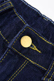 Baby Blue Fashion Casual Solide Basic High Waist Regular Denim Jeans