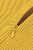 ブラウン カジュアル ソリッド 刺繍 パッチワーク タートルネック ワン ステップ スカート ドレス