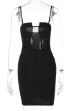 Black Sexy Solid Patchwork Spaghetti Strap One Step Skirt Dresses