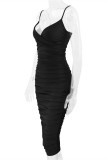 ブラックファッションセクシーなソリッドバックレスフォールドVネックスリングドレス