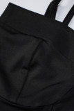 Vestidos de saia de um passo preto sexy de patchwork sólido com alça de espaguete