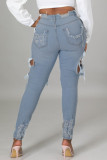 Blue Street Strappato Crea vecchi jeans in denim regolari a vita alta patchwork