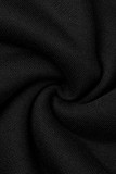 Colarinho com capuz preto estampado casual patchwork plus size duas peças