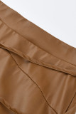 Khaki Fashion Casual Solid Quaste Patchwork Regular Bleistifthose mit hoher Taille
