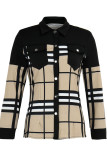 Matte Black Fashion Casual Print Patchwork Turndown Collar Tops