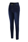 Mörkblått Mode Casual Solid Basic Hög midja Vanliga jeans jeans