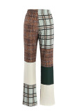 Pantalones de patchwork rectos de cintura alta con estampado de calle informal rojo