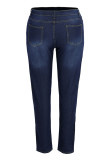 Jeans de talla grande de patchwork de vendaje sólido informal azul profundo