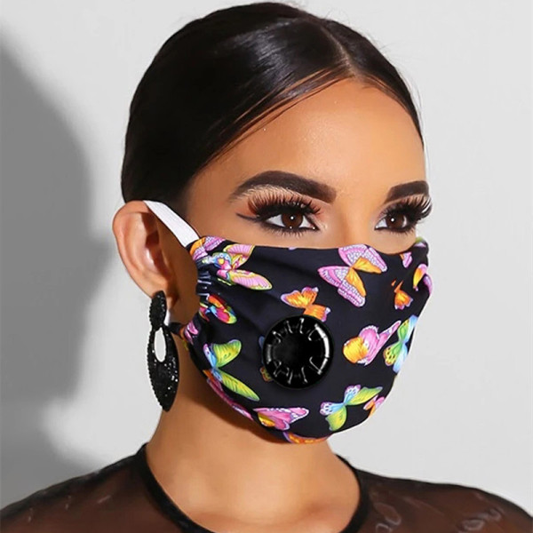 ブラック ファッション カジュアル バタプリント パッチワーク マスク