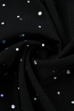 ブラックファッションセクシープラスサイズプリントくり抜かれたタートルネック長袖ドレス