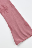 Due pezzi manica lunga o collo con spacco casual tinta unita rosa