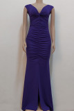 Purple Sexy Elegant Solid Patchwork Slit Fold V Neck Straight Dresses