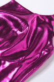 パープル セクシー ソリッド パッチワーク スリット スパゲッティ ストラップ スリング ドレス ドレス