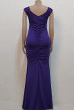 Фиолетовые сексуальные элегантные однотонные лоскутные прямые платья с разрезом и V-образным вырезом