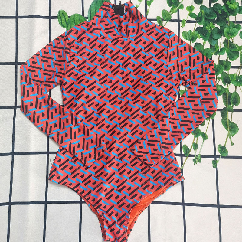 

Red Fashion Sexy Print Split Joint Zipper Swimwears