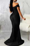 Negro Sexy Elegante Sólido Patchwork Hendidura Doble Cuello En V Vestidos Rectos