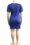 Gul Mode Casual Plus Size Print Leopard Basic V-ringad kortärmad klänning