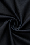 Dos piezas de manga larga recto sólido con estampado de patchwork activo sexy de moda negro