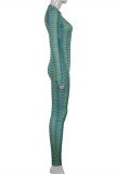 Grün Mode Lässiger Druck Grundlegender Rollkragenpullover mit langen Ärmeln und dünnen Overalls