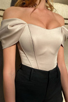 Apricot Sexy Solid Patchwork Asymmetrische Off-the-Shoulder-Tops
