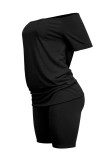 Black Fashion Casual Solid Basic Plus Size Two Pieces