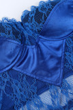 Blauwe sexy effen patchwork doorschijnende strapless tops