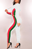 Witte casual sportkleding gestreept patchwork kraag met capuchon en lange mouwen twee stukken