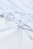 White Sexy Solid Draw String Spaghetti Strap Pencil Skirt Dresses