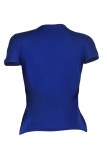 T-shirts à col rond évidés solides décontractés bleus sexy