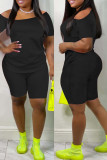 Black Fashion Casual Solid Basic Plus Size Two Pieces