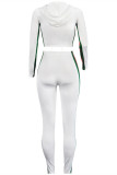 ホワイト カジュアル スポーツウェア ストライプ パッチワーク フード付き襟 長袖 XNUMX 枚