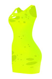 Fluorescent Green Sexy Casual Solid Ripped U Neck Vest Dress