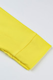 Gelbe Mode Sexy Print Patchwork Umlegekragen A-Linie Kleider