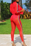 Красный модный сексуальный полосатый лоскутный прозрачный воротник на молнии с длинным рукавом из двух частей