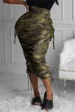 Camouflage Mode Casual Print Trekkoord Regelmatige hoge taille rokken