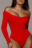 Red Sexy Solid Patchwork V Neck Regular Bodysuits