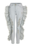 Babyblå Mode Casual Solid Ripped High Waist Jeans