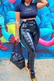 Zwarte mode-straat effen patchwork-rits grote maat