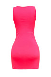 Pink Sexy Casual Solid Ripped U Neck Vest Dress