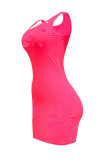 ピンクのセクシーなカジュアルソリッドリップドUネックベストドレス